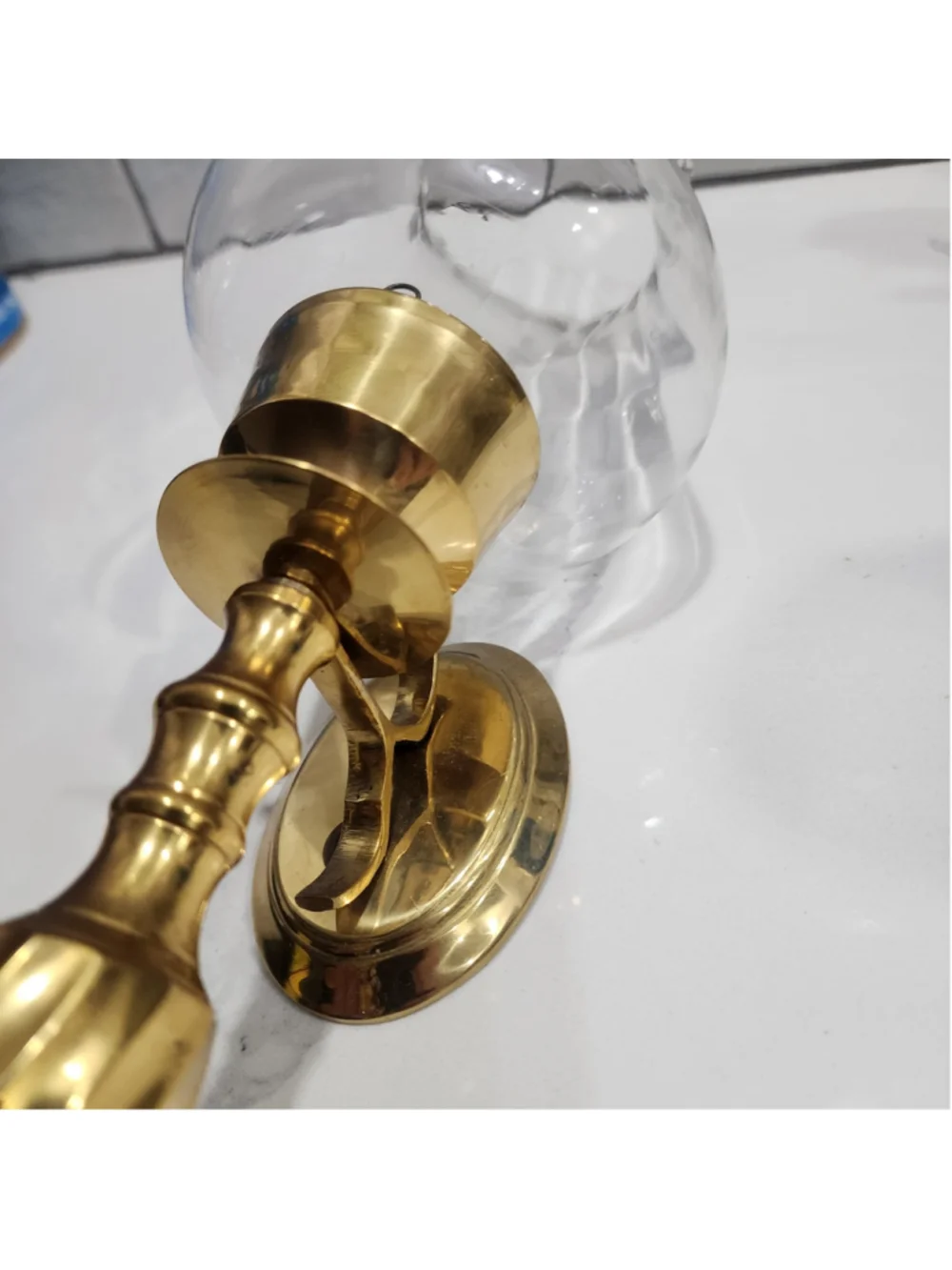 Vintage Solid Brass Wall Sconce Hurricane Lamp Candle Holder Glass Shade India